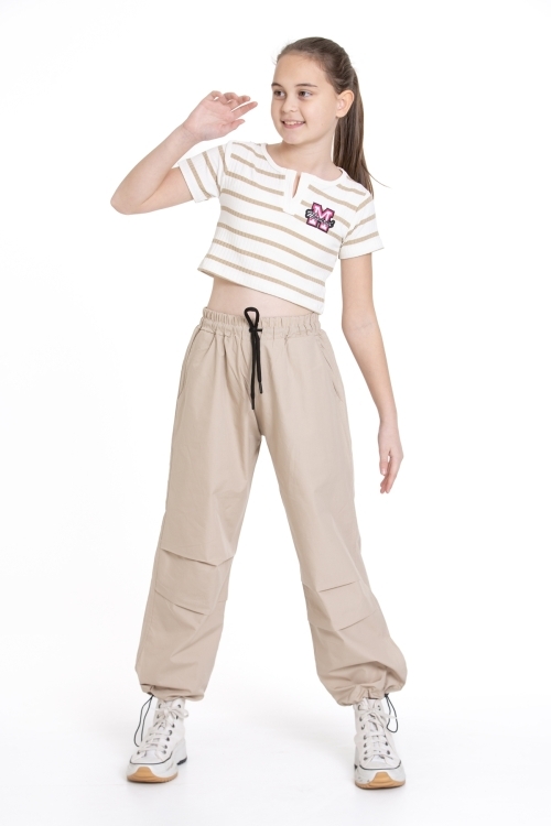 Kız Çocuk 2li Takım (Paraşüt Pantolon+Crop Bady T-shirt) P1078