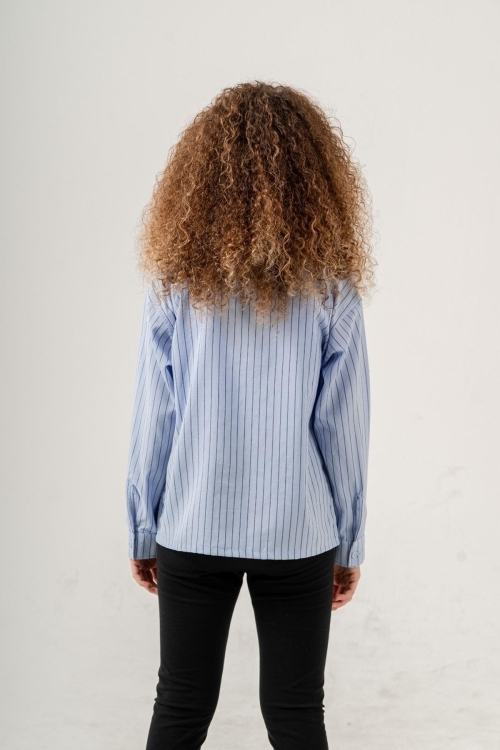 Kız Çocuk Çizgi Desenli Cep Kemerli Gömlek P1037