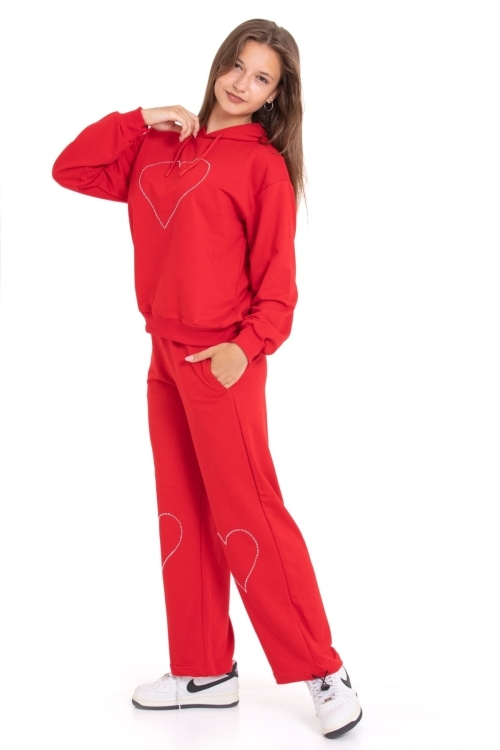 Kız Çocuk Eşofman Takımı Kapüşonlu-Kalp Baskılı- 2 İplik 1247.1