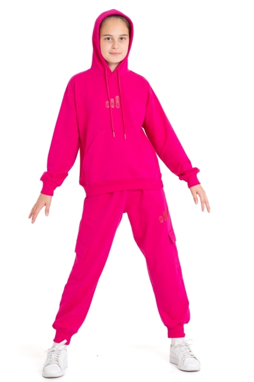 Kız Çocuk Eşofman Takımı Kargo Cepli Kapüşonlu 2 İplik 1221.1