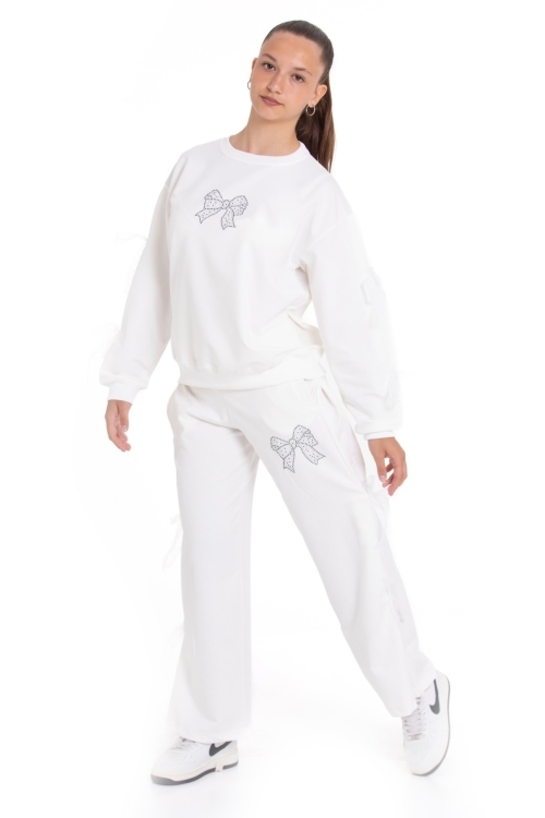 Kız Çocuk Eşofman Takımı Taş Baskılı Fiyonk ve Tül Detaylı- 2 İplik 12213.1