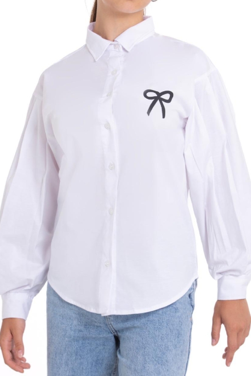 Kız Çocuk Fiyonk Görsel Baskılı-Bel Panelli Gömlek 1252.1