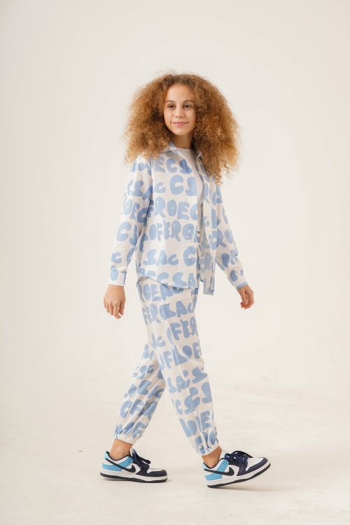 Kız Çocuk Harf Baskılı Alt-Üst Takım (Jogger Pantolon+Gömlek) P1020