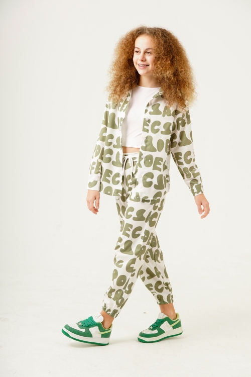 Kız Çocuk Harf Baskılı Alt-Üst Takım (Jogger Pantolon+Gömlek) P1020