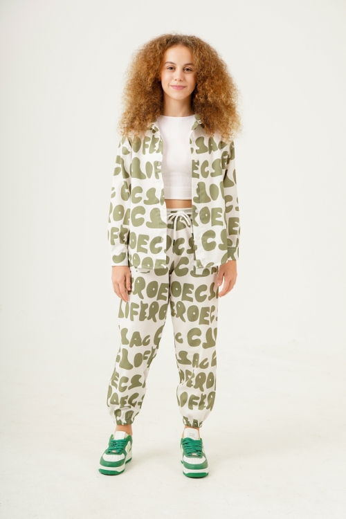 Kız Çocuk Harf Baskılı Alt-Üst Takım (Jogger Pantolon+Gömlek) P1020