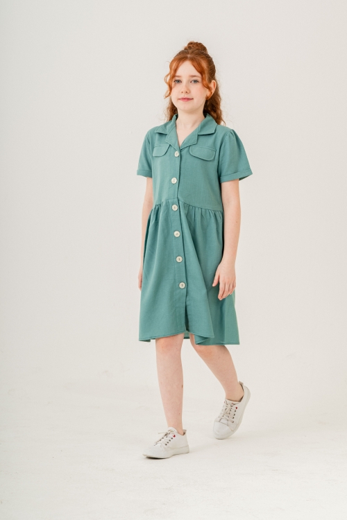 Kız Çocuk Jüt Pamuklu Kısa Kollu Elbise P1009