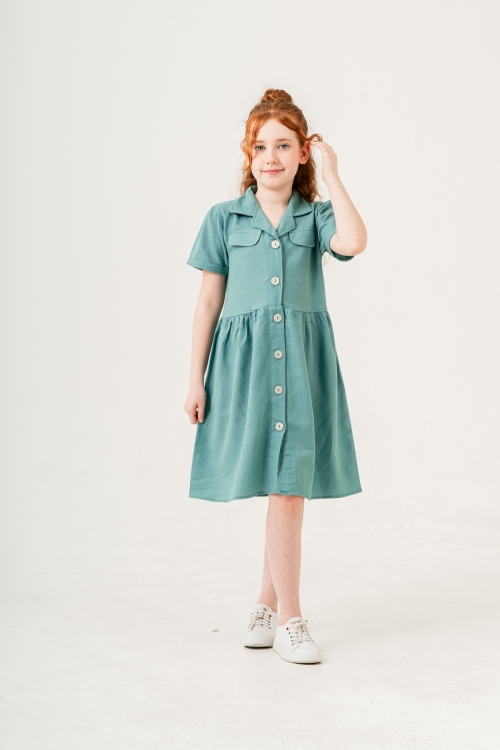 Kız Çocuk Jüt Pamuklu Kısa Kollu Elbise P1009