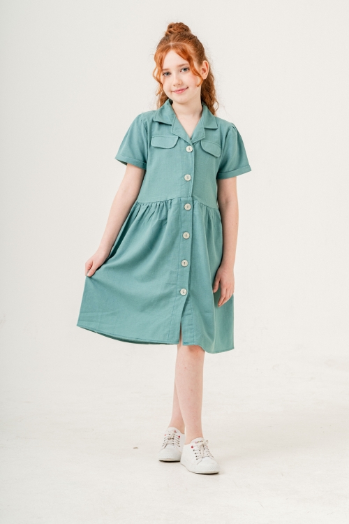 Kız Çocuk Jüt Pamuklu Kısa Kollu Elbise P1009