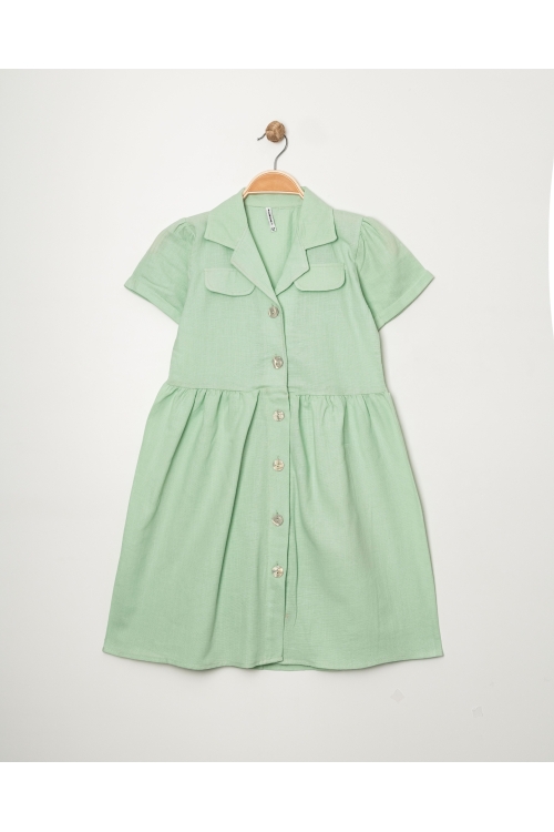 Kız Çocuk Jüt Pamuklu Kısa Kollu Elbise P1009
