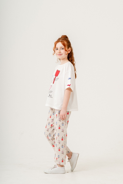 Kız Çocuk Lale Baskılı Alt-Üst Takım (Pantolon+T-Shirt) P1011