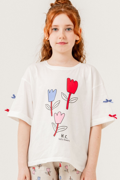 Kız Çocuk Lale Baskılı Alt-Üst Takım (Pantolon+T-Shirt) P1011