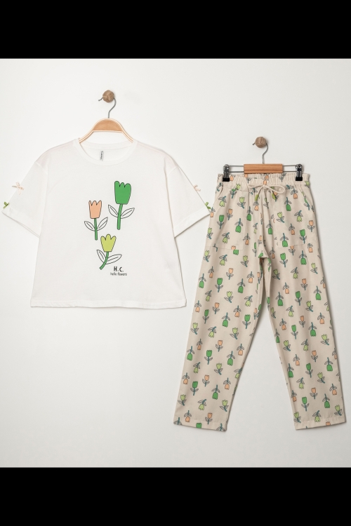 Kız Çocuk Lale Baskılı Alt-Üst Takım (Pantolon+T-Shirt) P1011