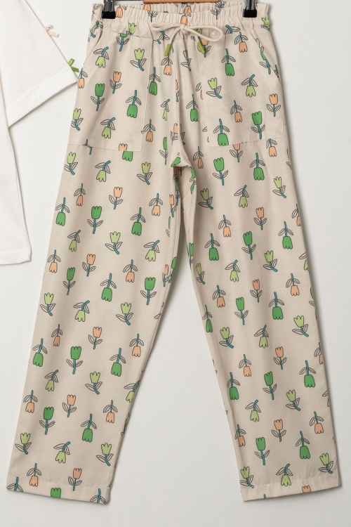 Kız Çocuk Lale Baskılı Alt-Üst Takım (Pantolon+T-Shirt) P1011