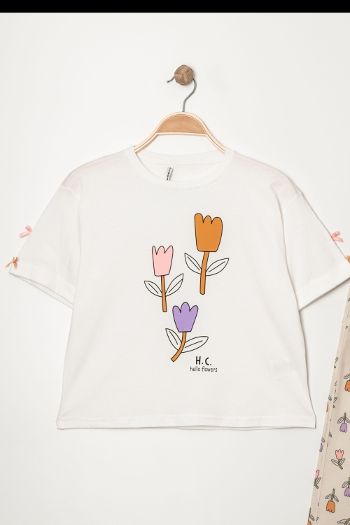 Kız Çocuk Lale Baskılı Alt-Üst Takım (Pantolon+T-Shirt) P1011