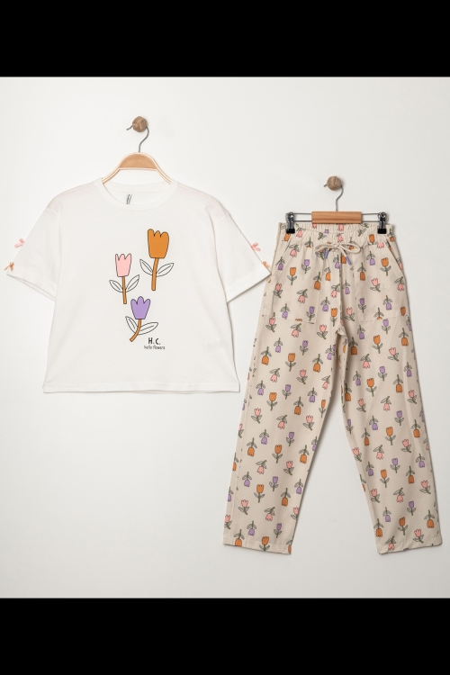 Kız Çocuk Lale Baskılı Alt-Üst Takım (Pantolon+T-Shirt) P1011