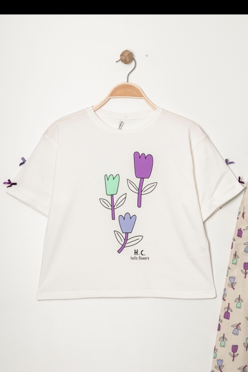 Kız Çocuk Lale Baskılı Alt-Üst Takım (Pantolon+T-Shirt) P1011