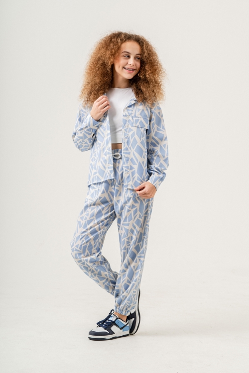 Kız Çocuk Rotasyon Desenli Alt-Üst Takım (Jogger Pantolon+Gömlek) P1019