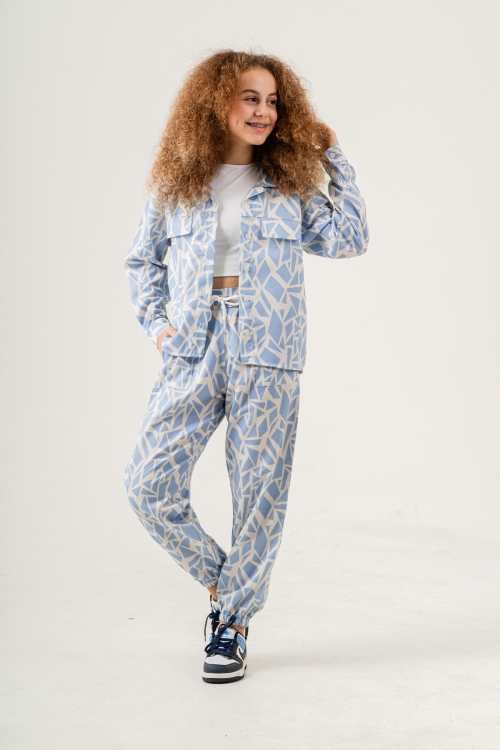 Kız Çocuk Rotasyon Desenli Alt-Üst Takım (Jogger Pantolon+Gömlek) P1019