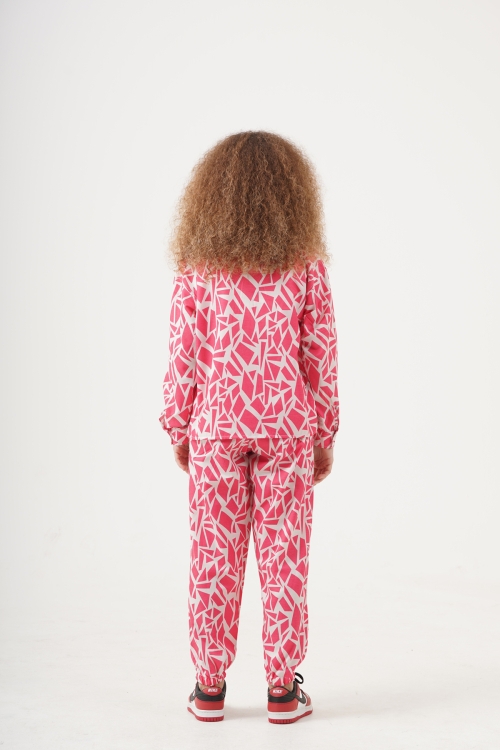 Kız Çocuk Rotasyon Desenli Alt-Üst Takım (Jogger Pantolon+Gömlek) P1019