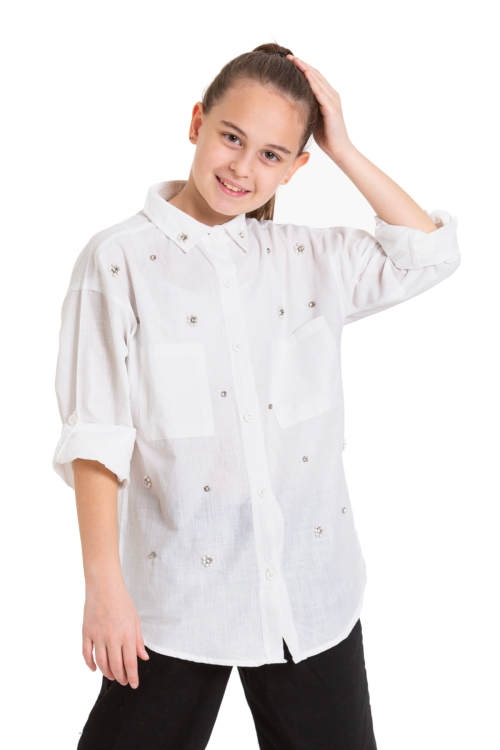 Kız Çocuk Taş Süslemeli Gömlek P093