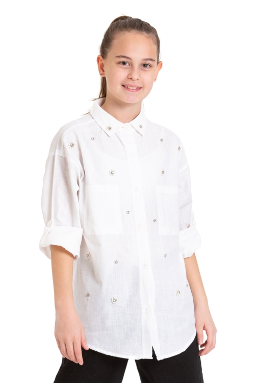 Kız Çocuk Taş Süslemeli Gömlek P093