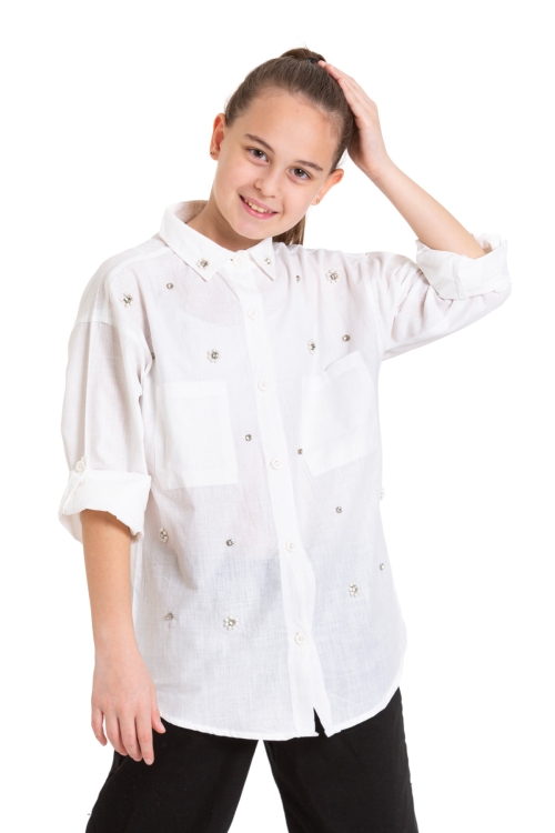 Kız Çocuk Taş Süslemeli Gömlek P093