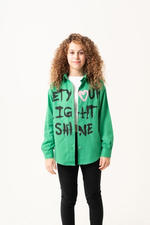 Kız Çocuk Yazı Baskılı Gömlek P1039