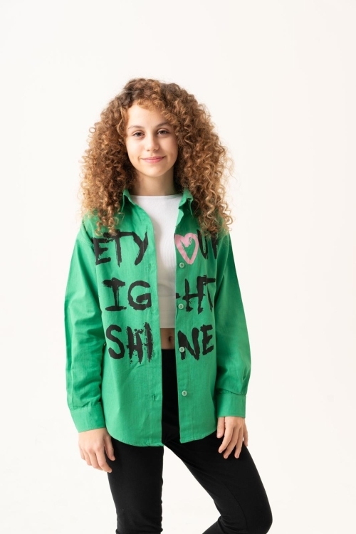 Kız Çocuk Yazı Baskılı Gömlek P1039