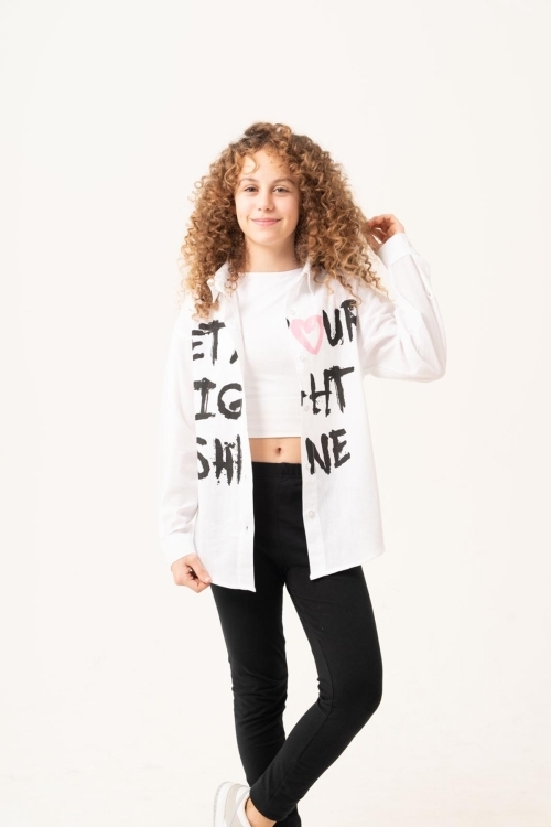 Kız Çocuk Yazı Baskılı Gömlek P1039