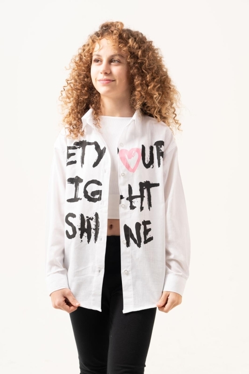 Kız Çocuk Yazı Baskılı Gömlek P1039