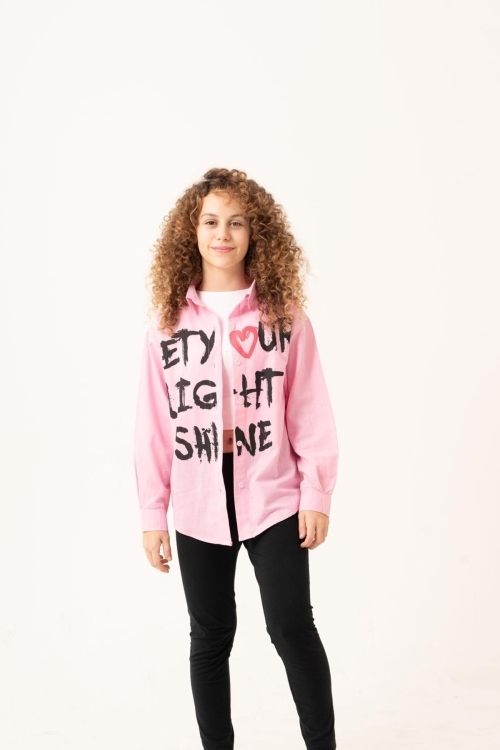 Kız Çocuk Yazı Baskılı Gömlek P1039