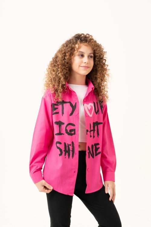 Kız Çocuk Yazı Baskılı Gömlek P1039