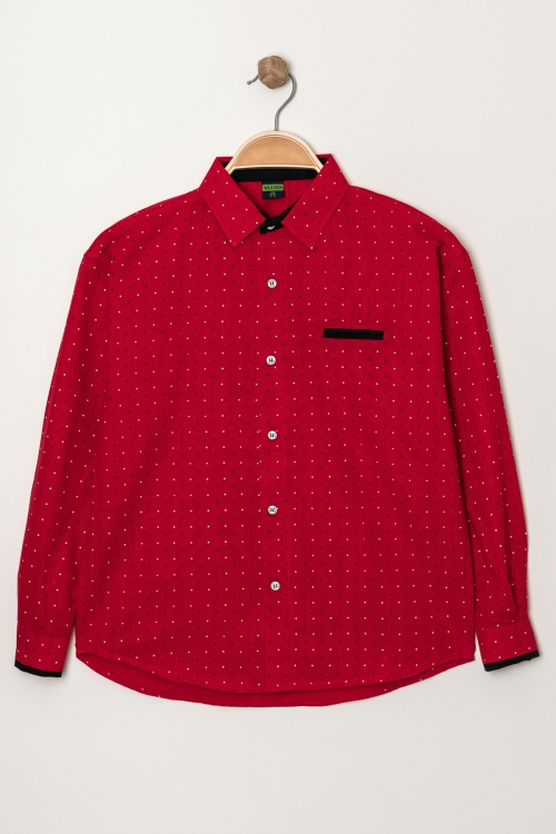 Erkek Çocuk Nokta Baskılı Flam Pamuk Gömlek P1014